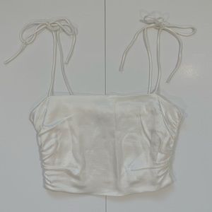 Zara White Satin Crop Top - SMALL